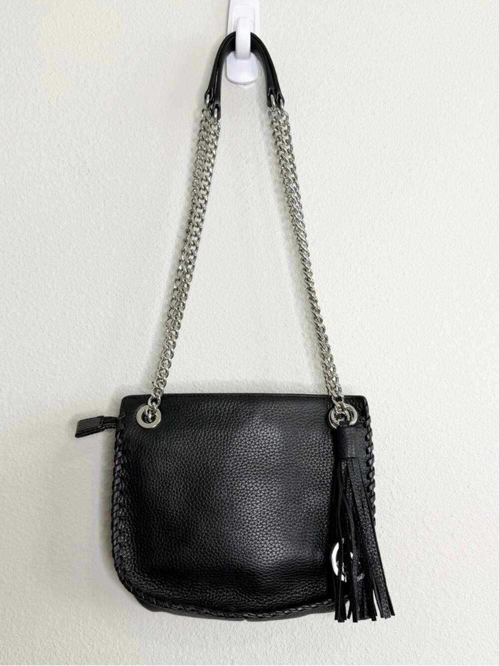 MICHAEL KORS Black Leather Chain Strap  Bag with Tassel